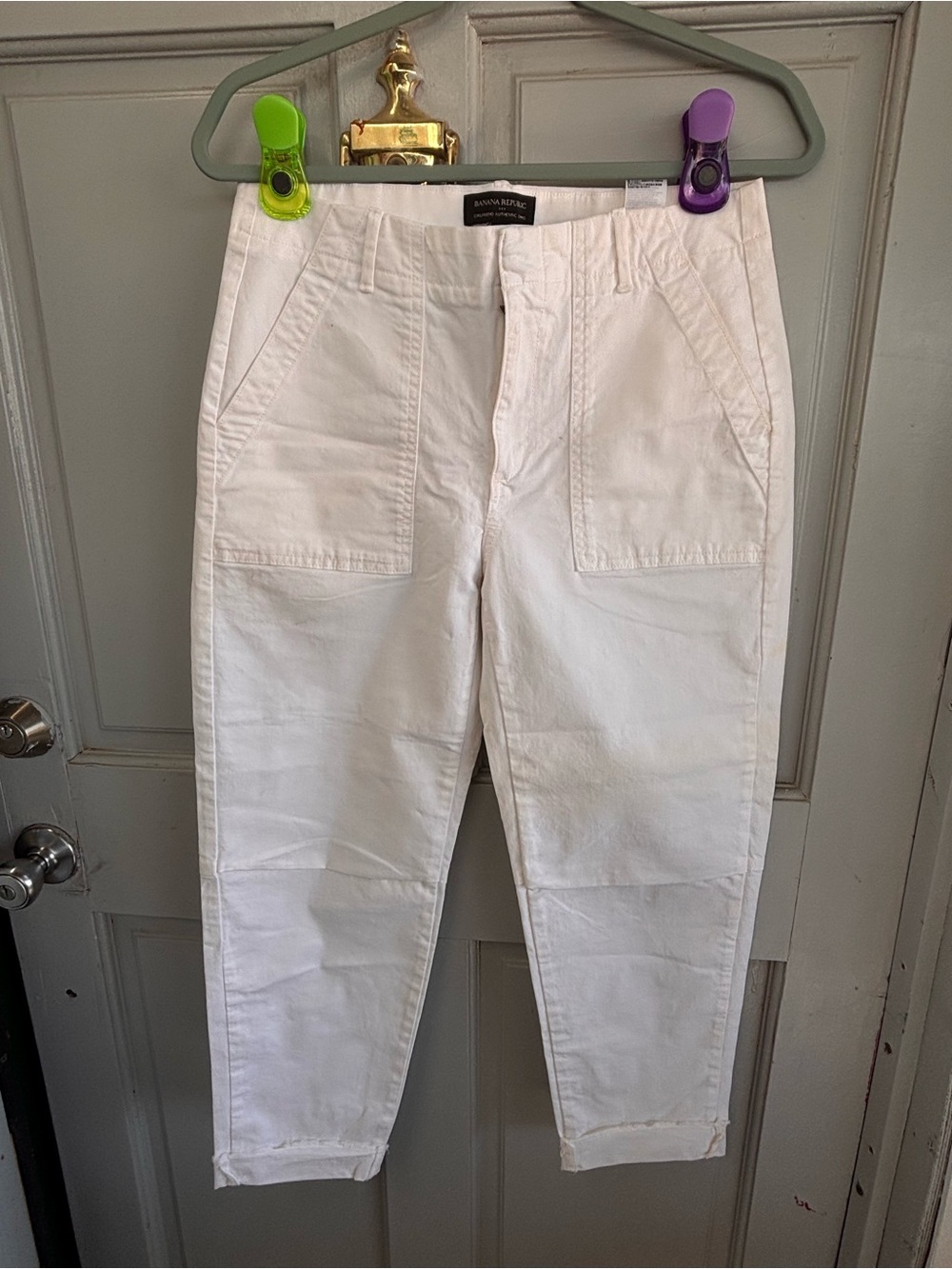 Banana Republic White Cropped Patch-Pocket Pants
